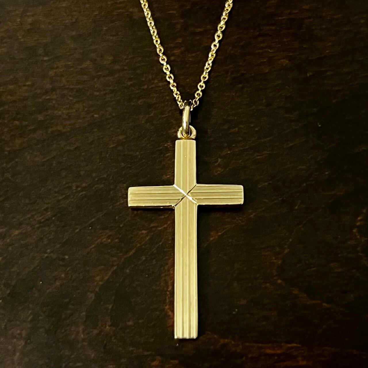 VINTAGE TIFFANY & CO. 14K Gold Engine Turned Cross Pendant