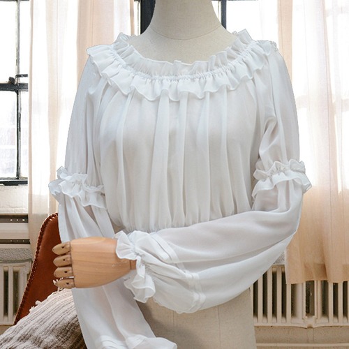 ✞✝✞ シャツブラウストップス シフォン ロング ✞✝✞ ゴスロリ SM ミリ 甘ロリ クラロリ 和ロリ エレガント 黒ロリ 姫ロリ 華ロリ 春 夏服 秋服 冬服 CC-CC4799807