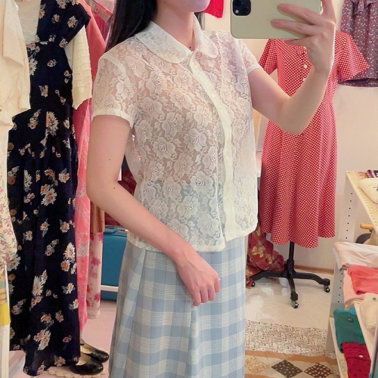 flower russel lace white blouse