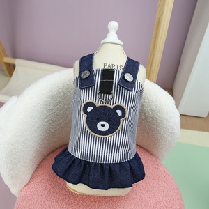 【PET】2色展開クマ柄フック付きデニムサスペンダースカート