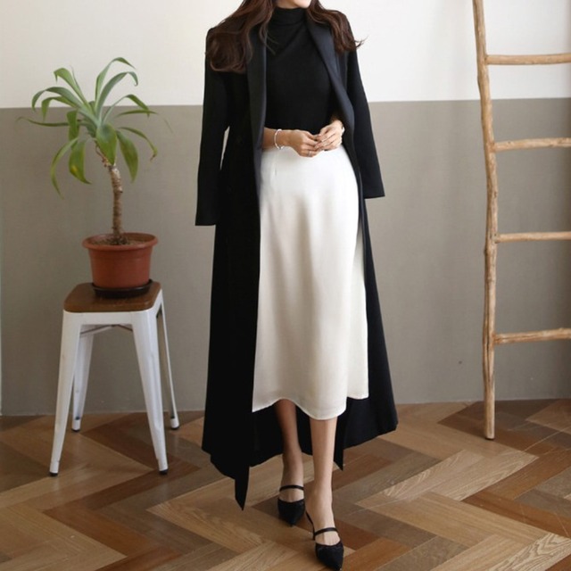 Double breast elegant slim trench long dress