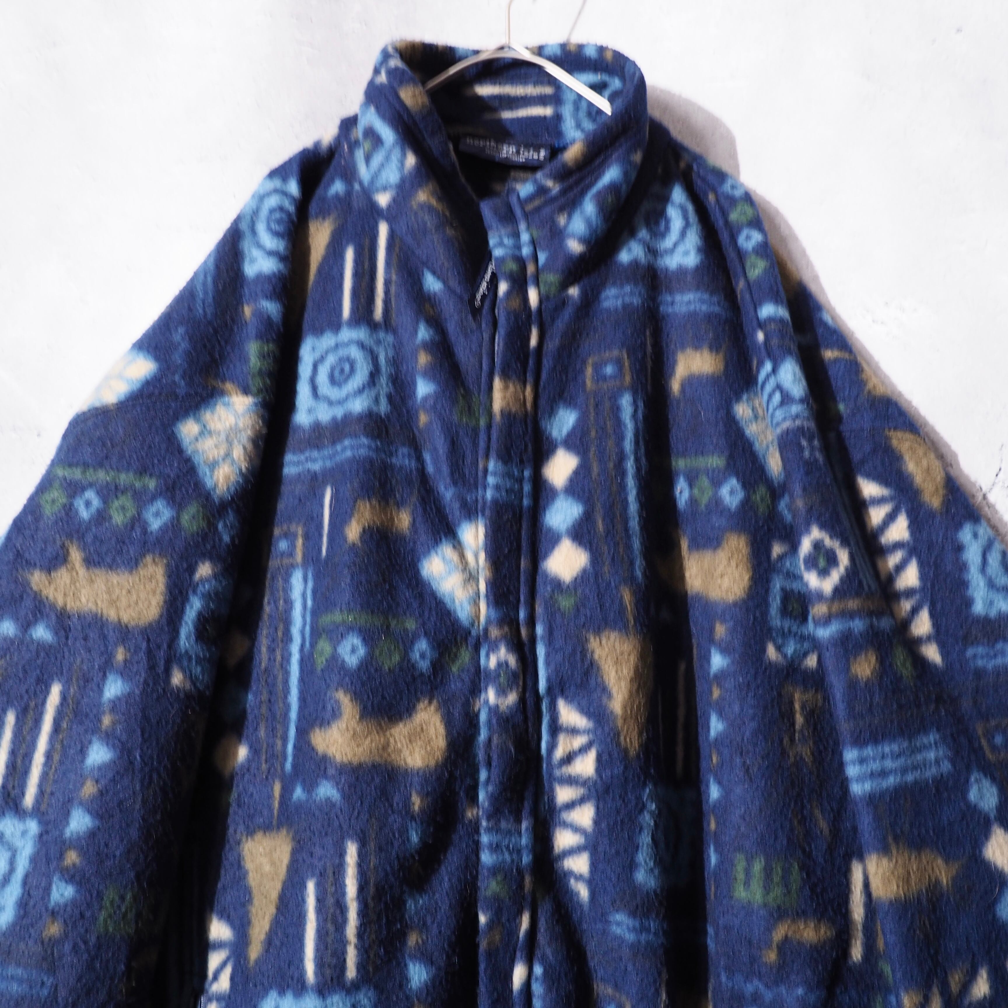 ” Northen isles” Nordic art pattern design vintage loose silhouette fleece jacket