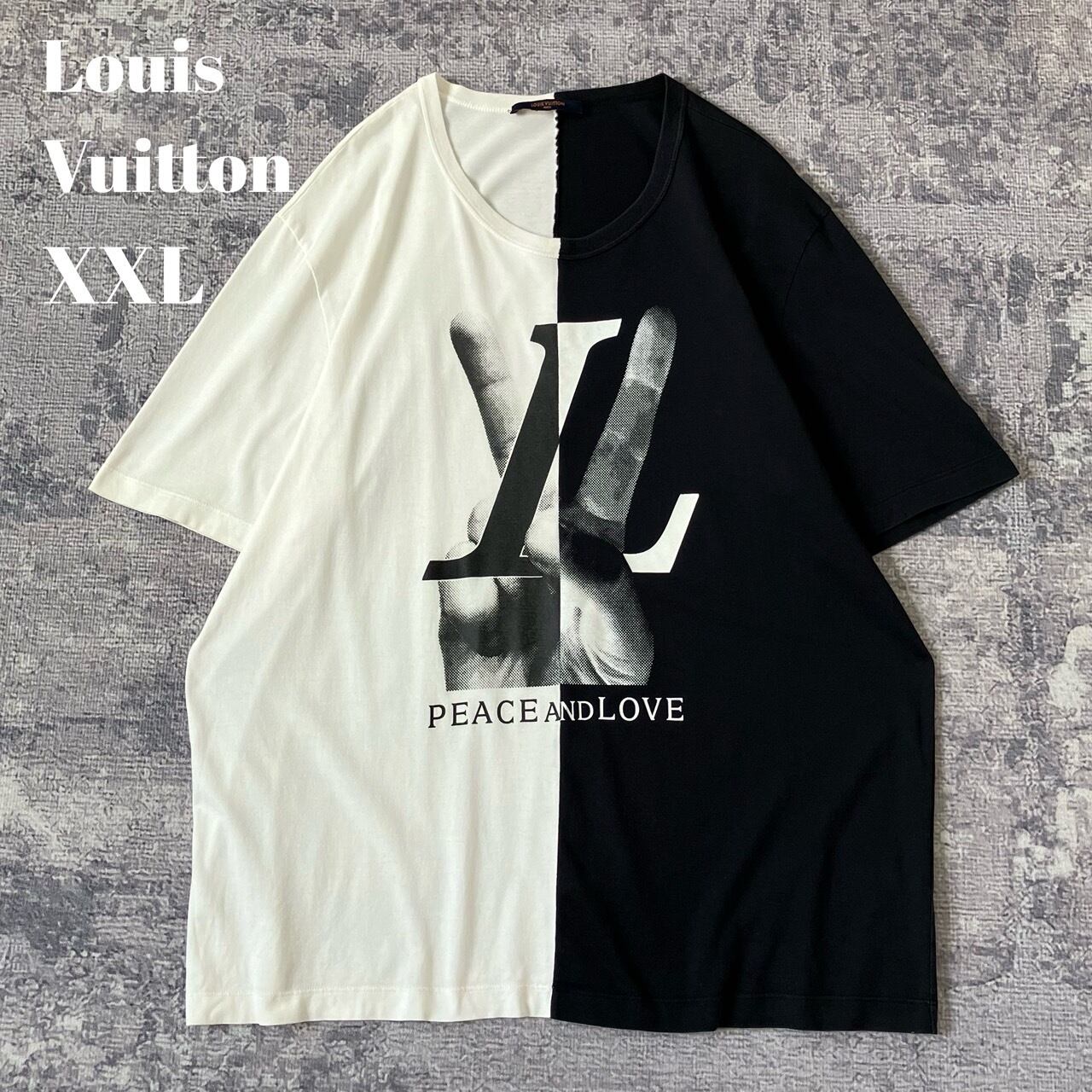 【超希少XXL】ルイヴィトン LVロゴTシャツ ビッグロゴ 切り替え 白 黒 超希少XXL】ルイヴィトン LVロゴTシャツ ビッグロゴ 切り替え 白 黒