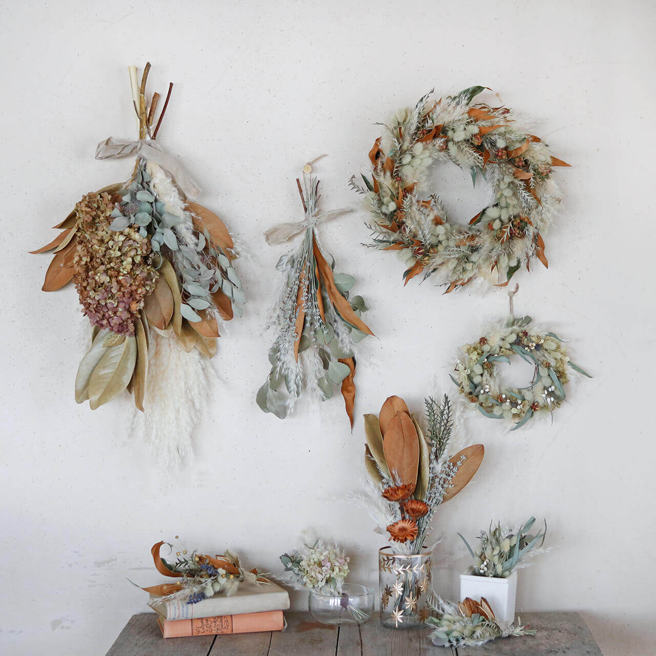 1点もの 】グリーンの枝ものに似合う アースカラーのドライフラワー