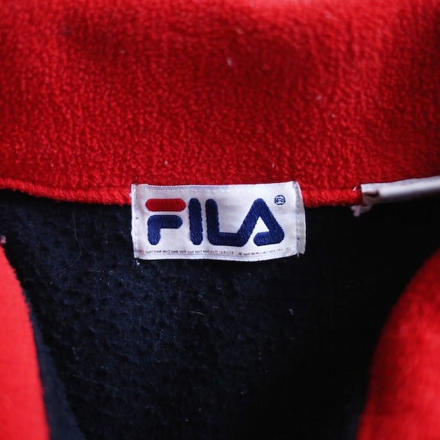 "FILA" over silhouette front and back logo embroidery half-zip fleece pullover