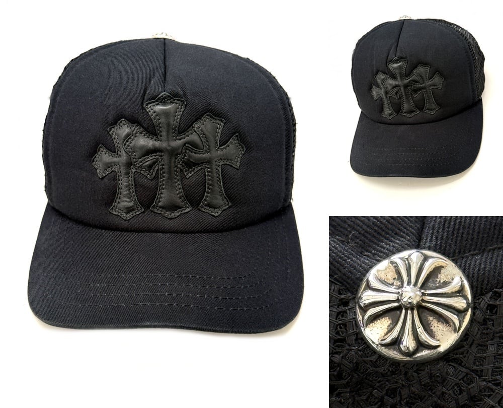 CHROME HEARTS クロムハーツ CH セメタリー クロス トラッカー キャップ 現行 レザー CHクロス ブラック 帽子 黒