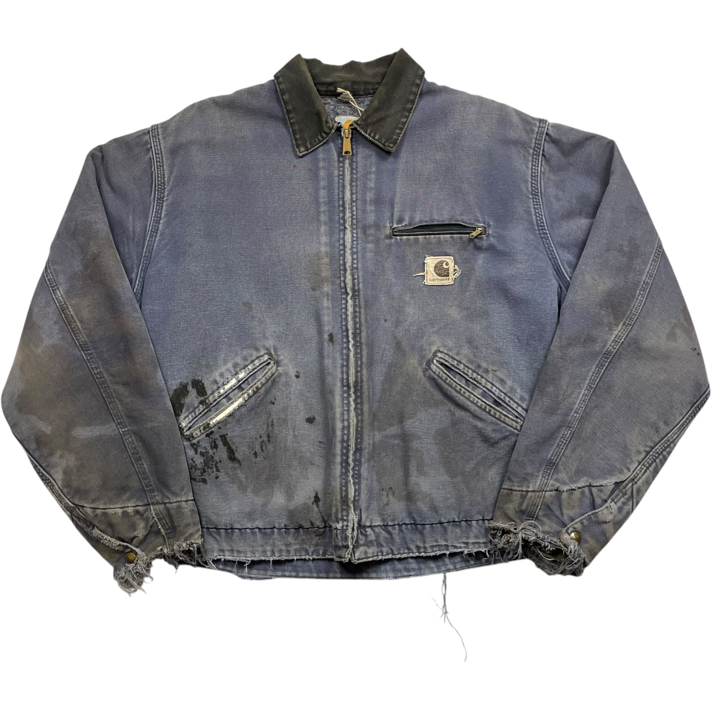 《XL》Carhartt カーハート デトロイトジャケット ワンポイントロゴ ペトロールブルー ダメージ ペイント フェード ハチノス USA製 90年代〜no.9723