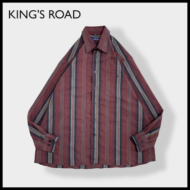 【KING'S ROAD】ストライプシャツ マルチカラー マルチストライプ 長袖シャツ カジュアルシャツ XL ビッグシルエット 古着