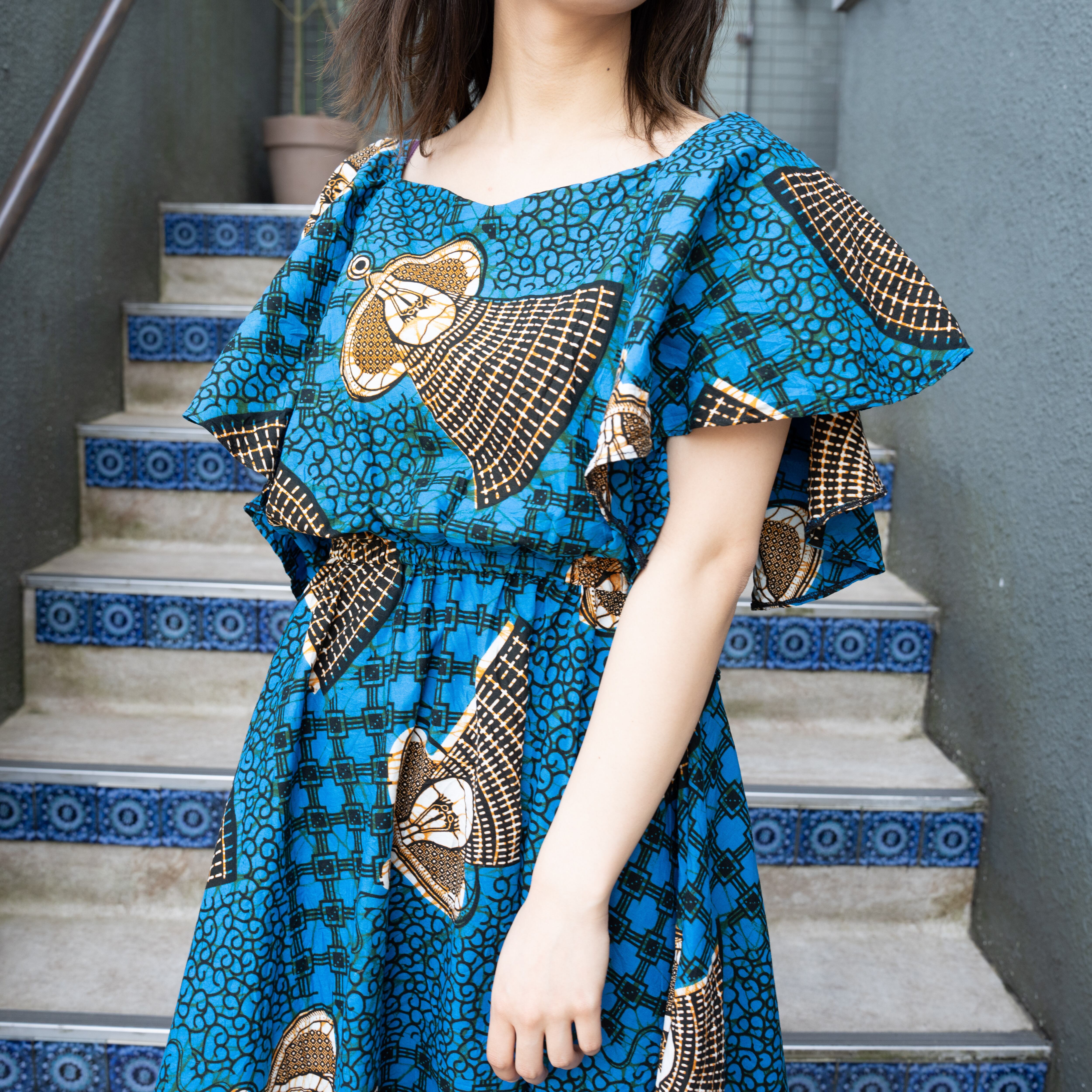 AFRICAN VINTAGE AFRICAN BATIC PATTERNED DESIGN ONE PIECE/アフリカ