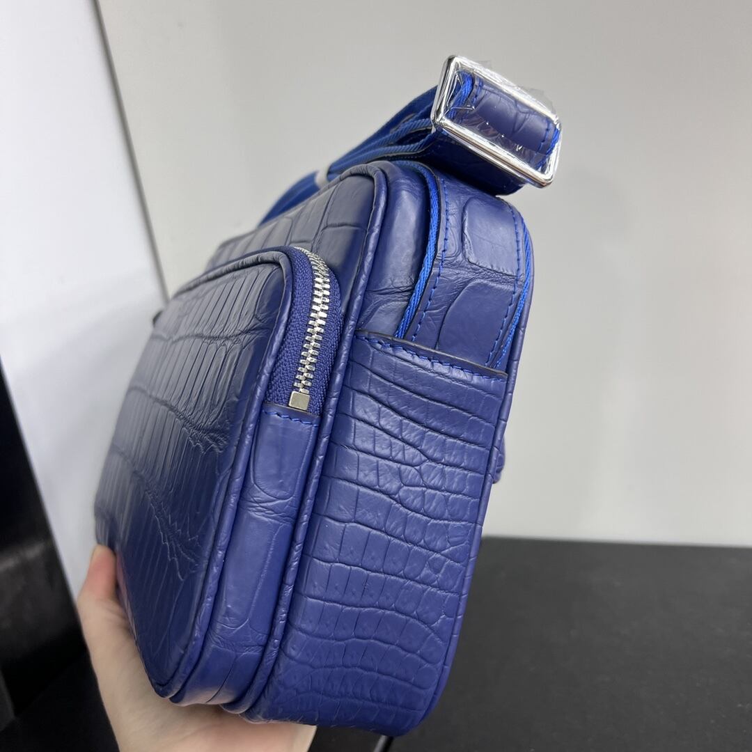 新作 クロコダイル バッグ 本物 ブルー ハンドバッグ ショルダー