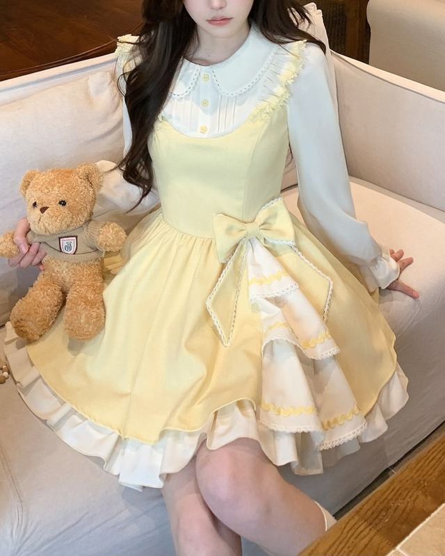 ドールカラーパフスリーブミニワンピース 2609061