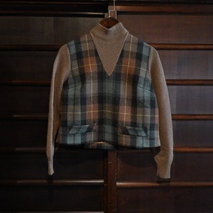 vintage ladies pull over check wool jacket 645