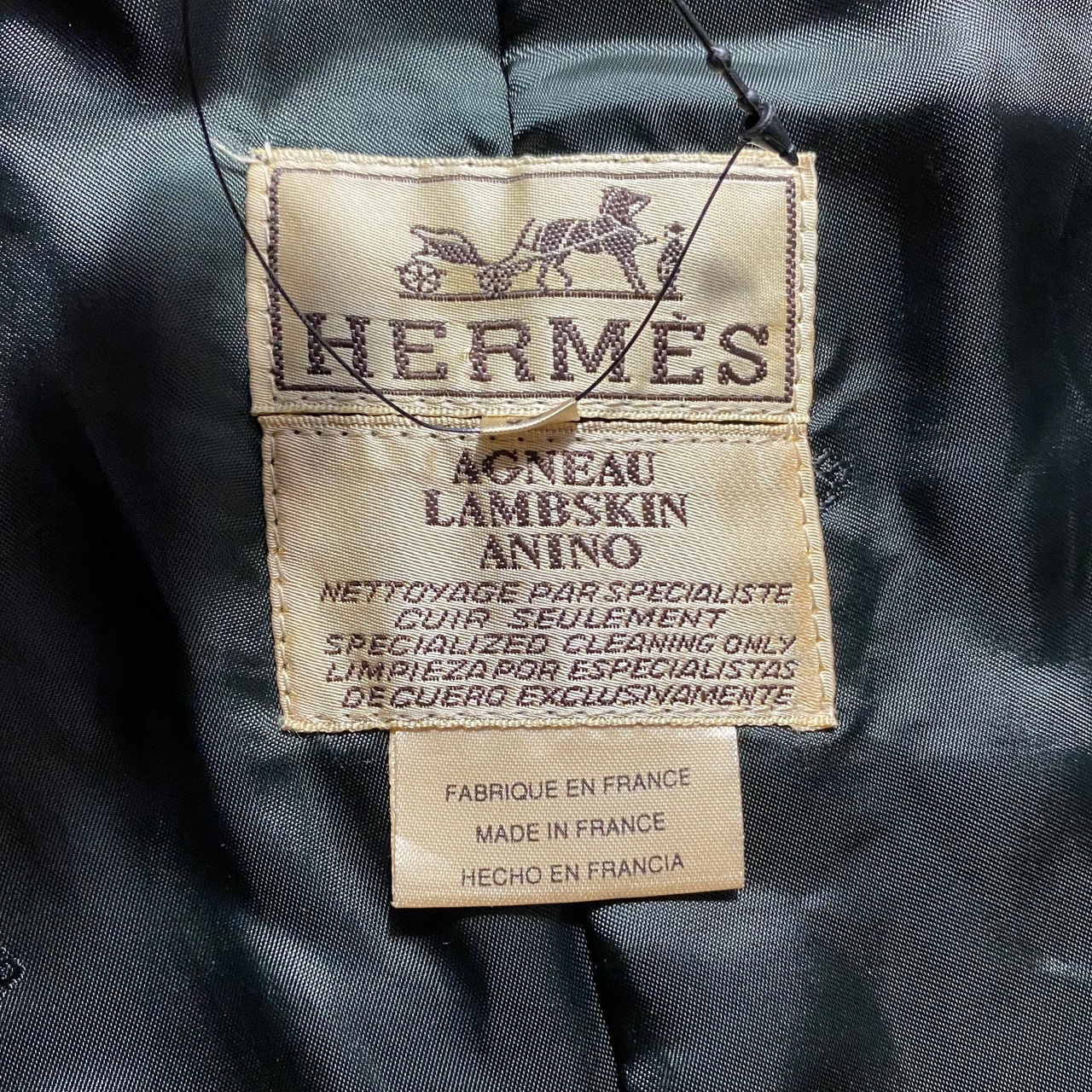 HERMES dark brown leather double coat