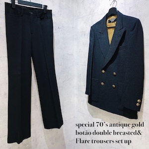 special 70’s antique gold botão double breasted&Flare trousers set up