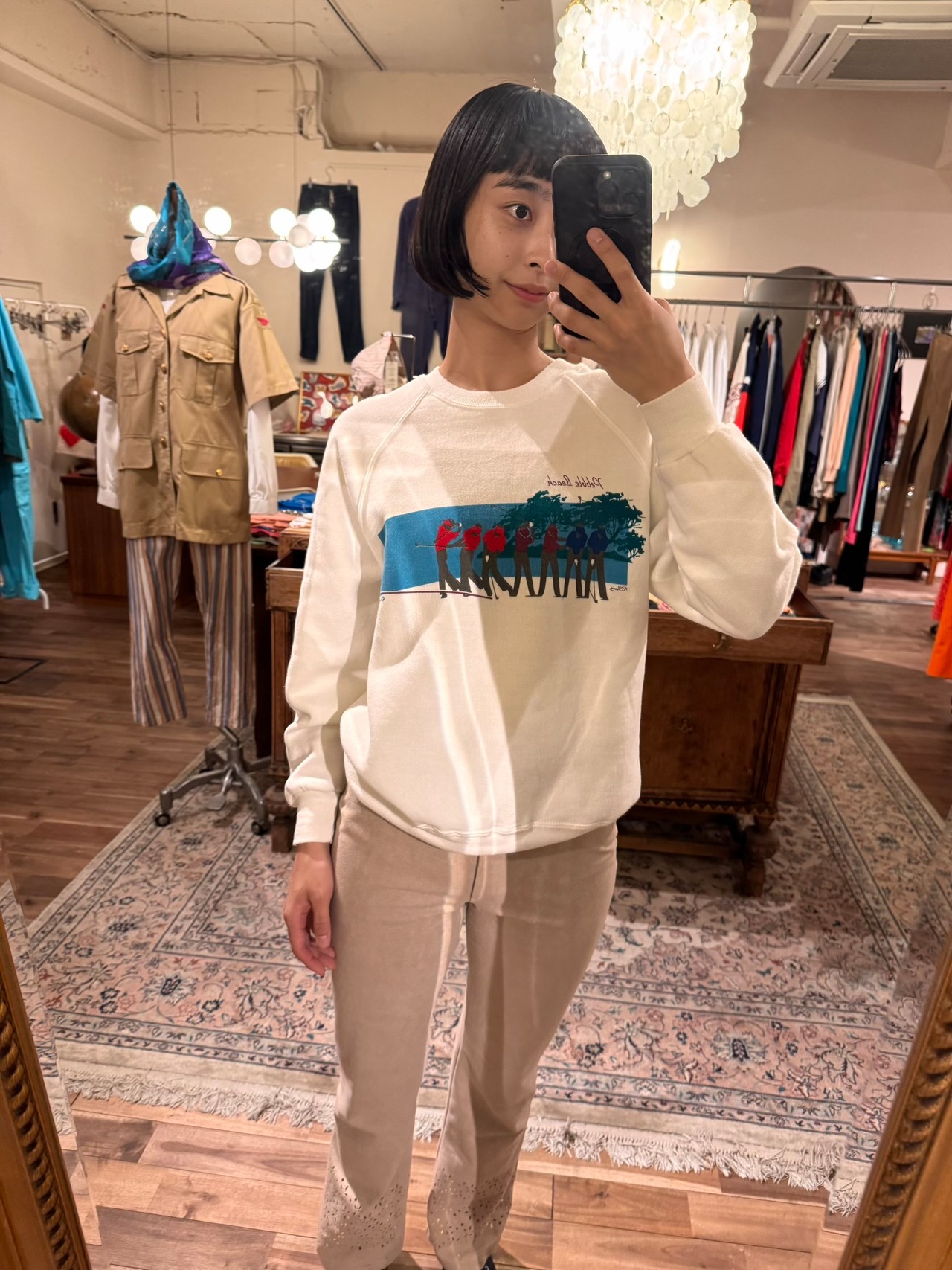 【USA製】Crazy Shirts クレイジーシャツ ゴルフプリント スウェット トレーナー M ホワイト ラグランスリーブ