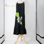 フラダンス 衣装 ワンピース ドレス ブラック系 PUKANA プルメリア柄 ハワイアンプリント 花柄 アロハ フラ ダンス レッスン 練習 ホワイト系 グリーン系 黒 白 黄緑 大人っぽい 上品 キャミソールドレス モノクロ フラダンス衣装 大人 レディース カジュアル おしゃれ リラックス素材 ビーチ フラワープリント エレガント