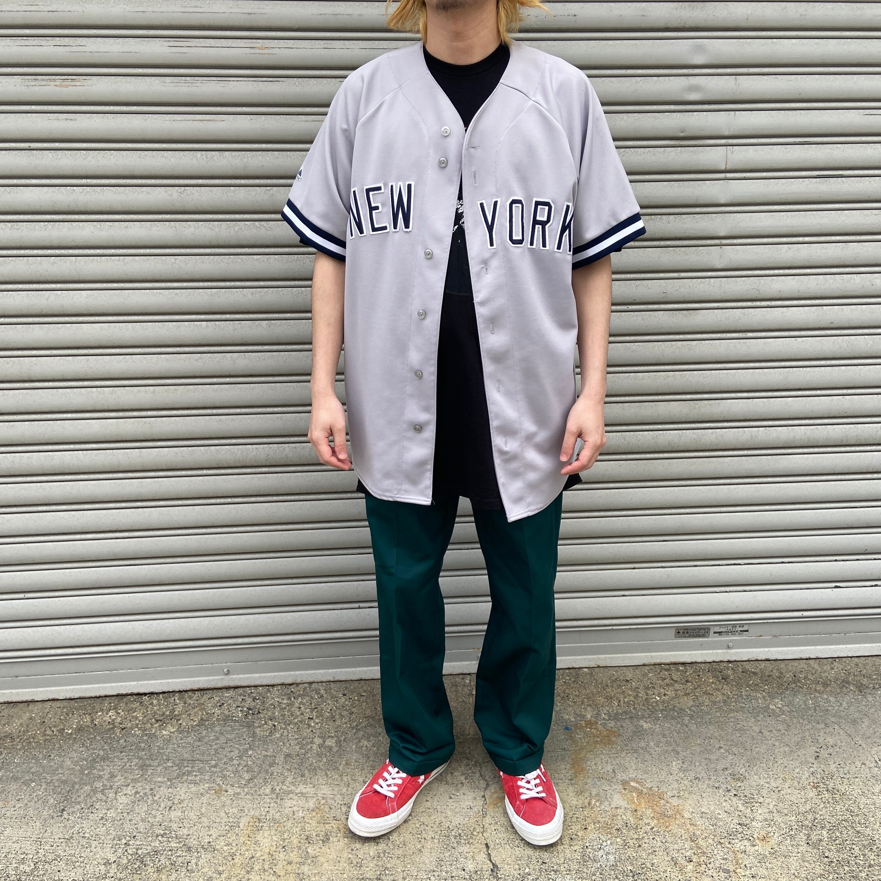90s NYヤンキース ベースボールシャツ majestic グレー | 古着屋 Uan