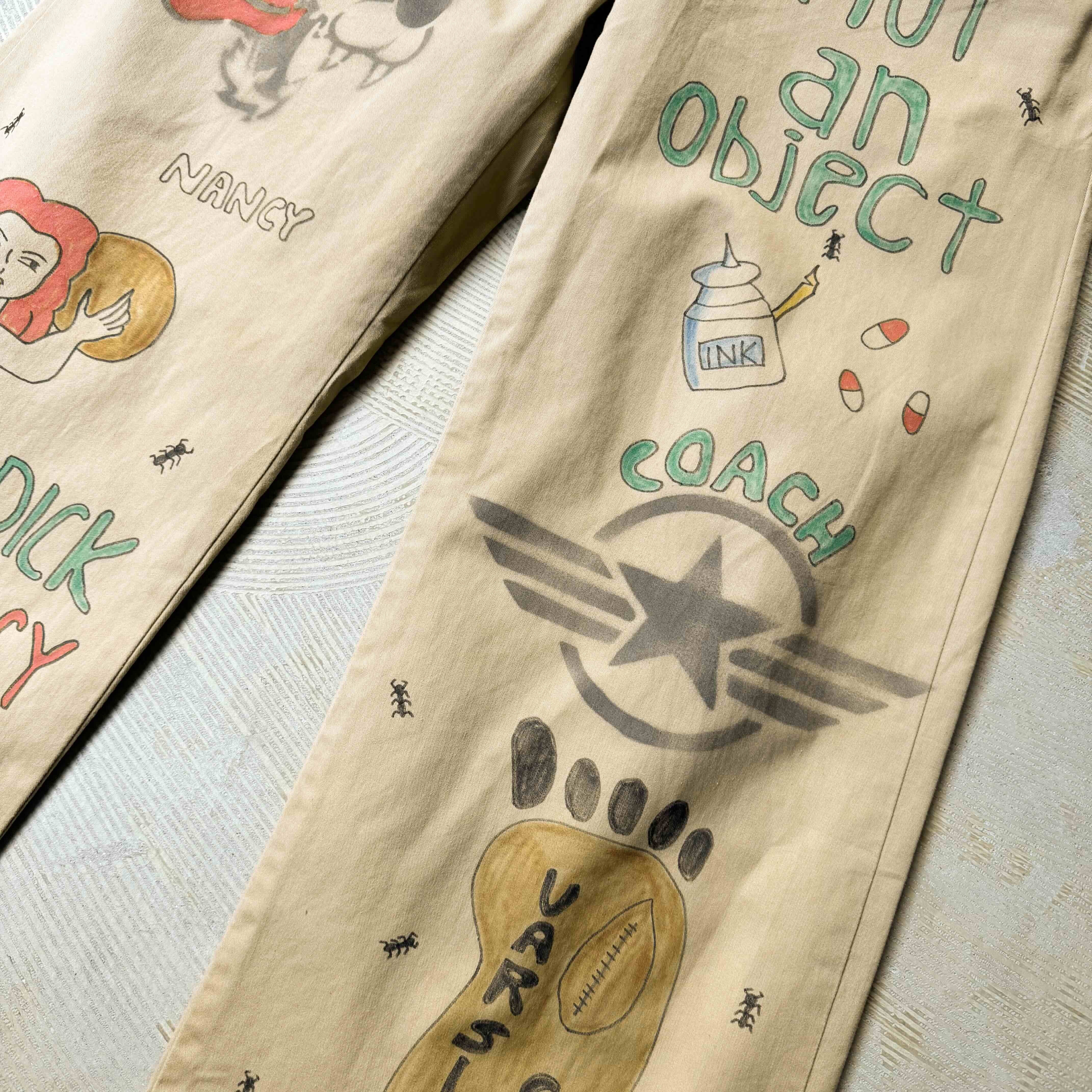 HAND PAINTED ART STENCIL MEMORIAL WIDE PANTS / ハンド ペイント