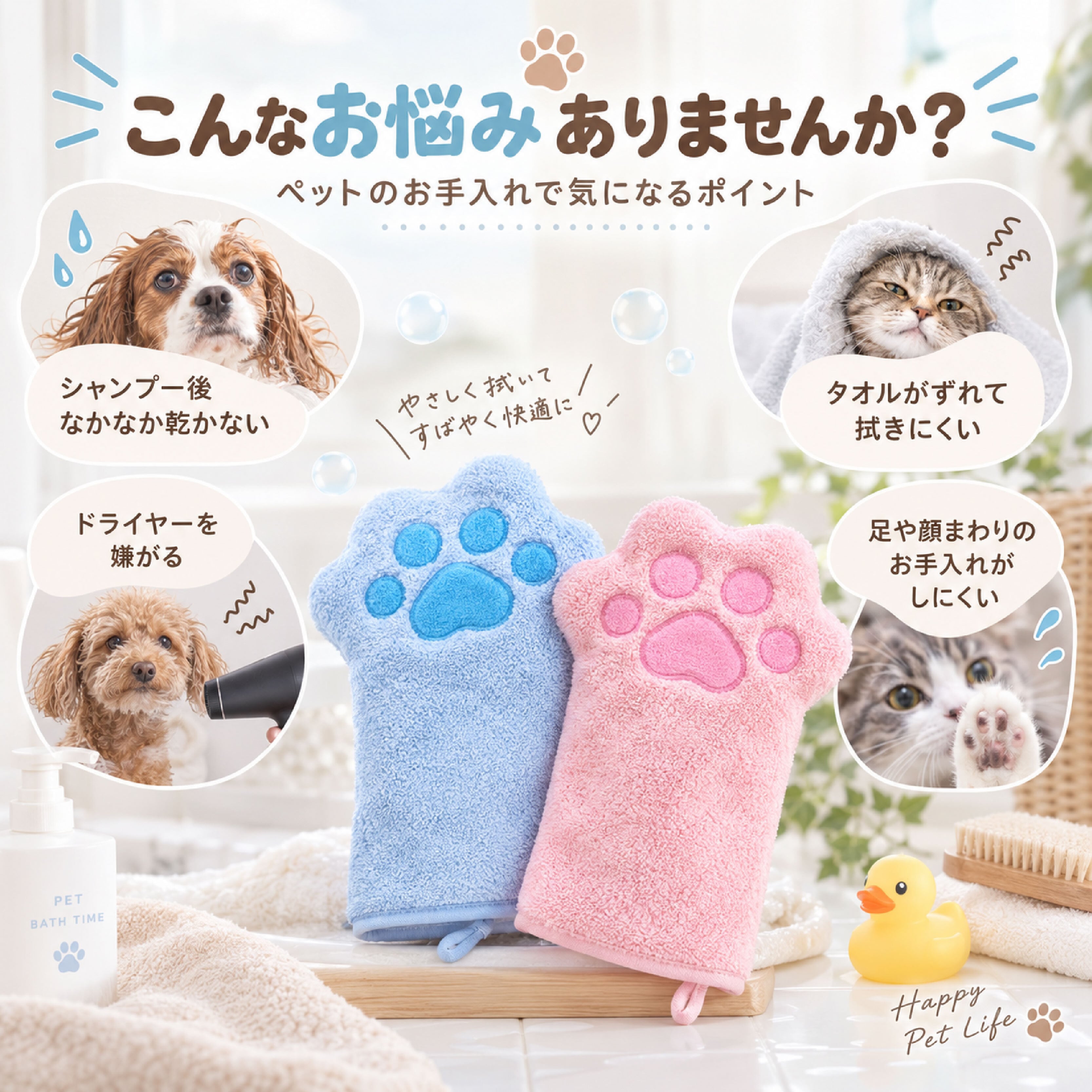 笑う犬　グッズタオル、バック HY 1157 .ペットタオル 犬 猫 吸水タオル 手袋型 ペット用ミトンタオル