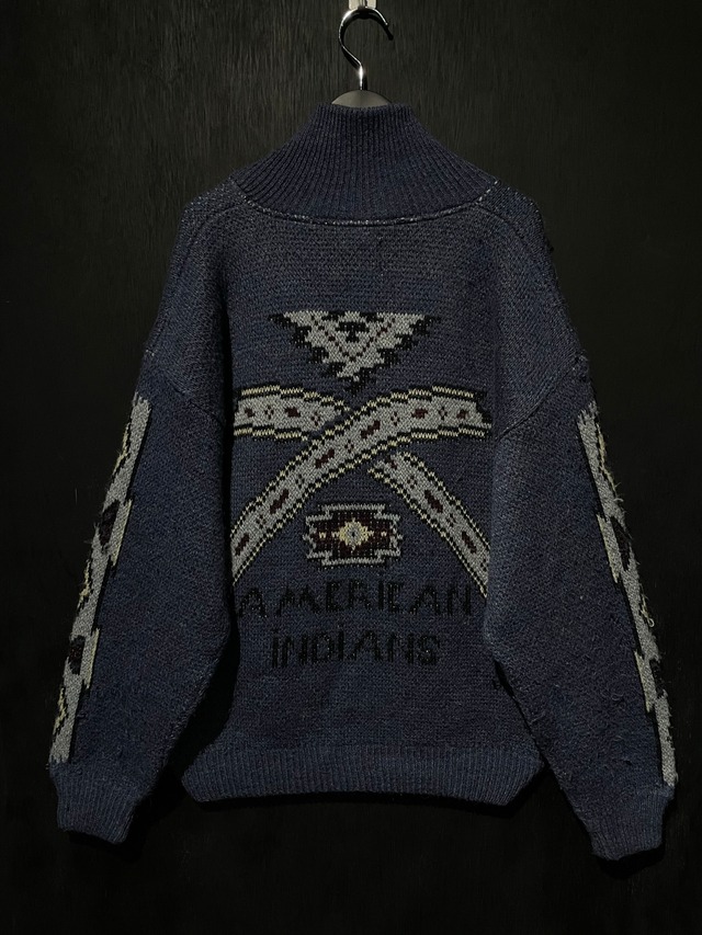 【WEAPON VINTAGE】Native Pattern Vintage Loose Half Zip Knit