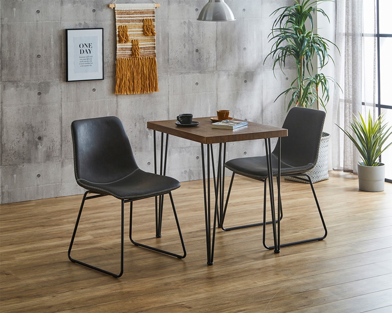 ヴィンテージレザー調 スクエアチェア 2脚セット