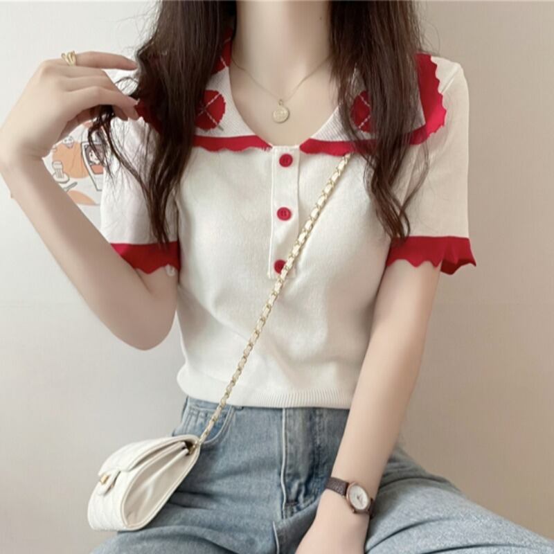 薄手ニットセーター スタイルショート 半袖 ハーフスリーブ ブラウス ハンチェンe627291456