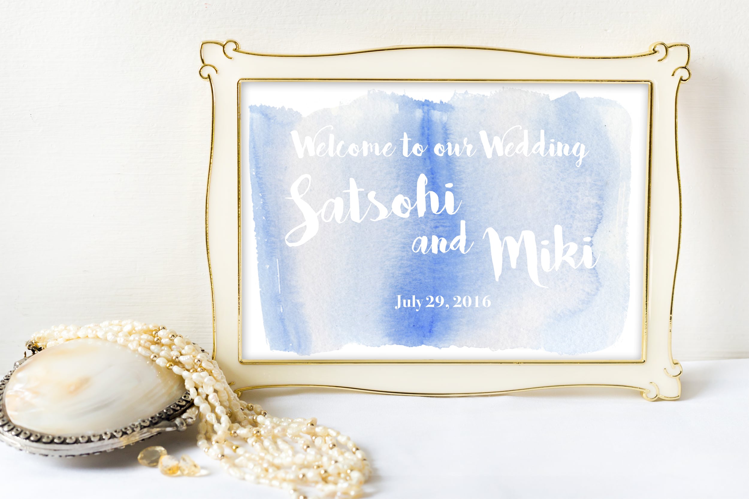 【水彩ディープブルー】カスタム可能♡オーダーメイドウェルカムボード│インテリア ウェディングサイン 結婚式