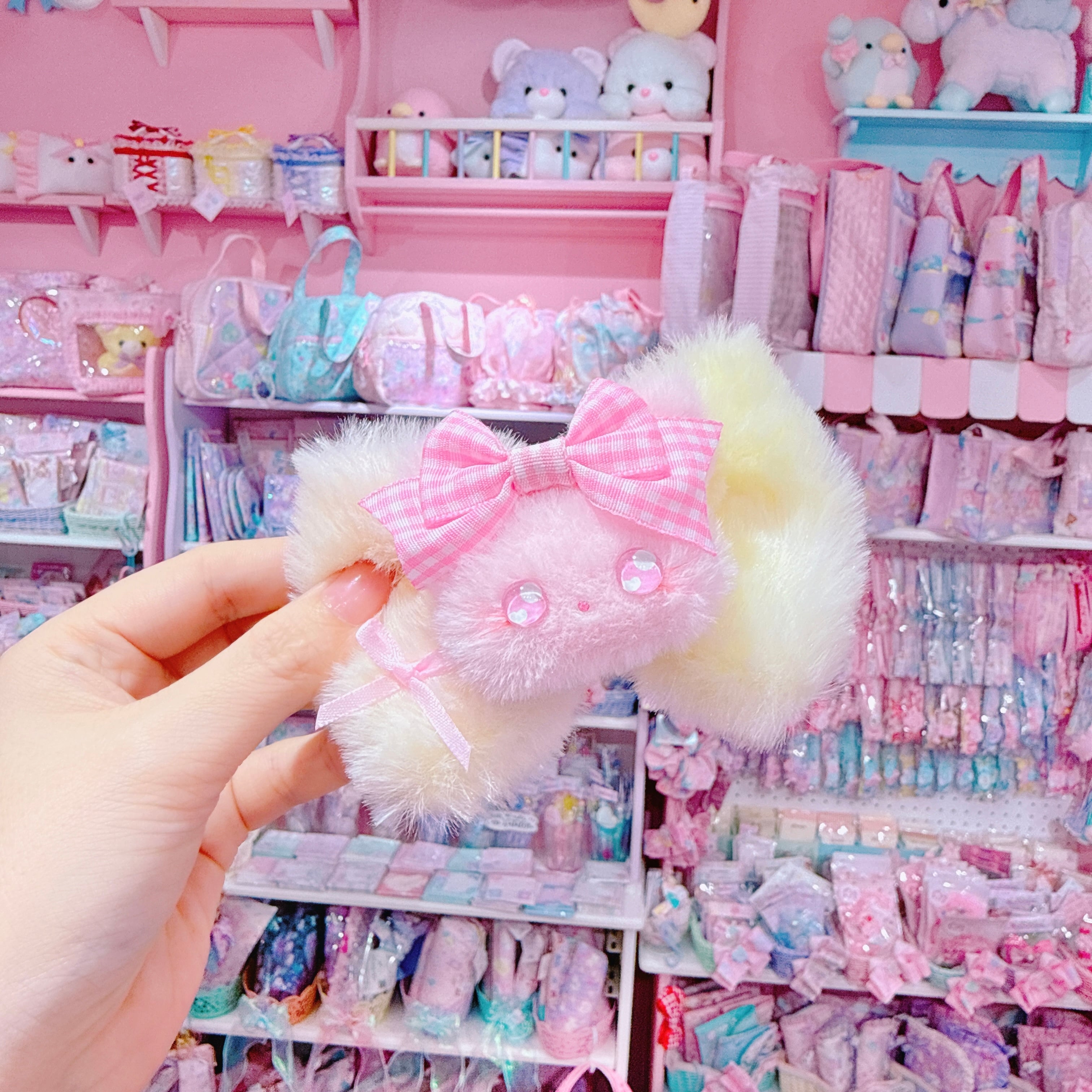 【E7】155-20ぬいぐるみファーリボンヘアゴム