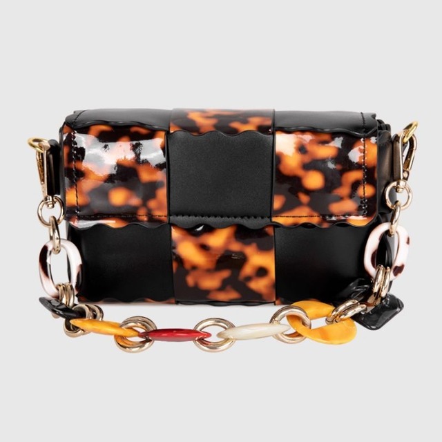 Tortoiseshell pattern small square handbag C1361