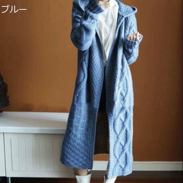 冬 新作 4色 カーディガン 秋冬 カーディガン ロング ニット カーディガン ロング ケーブルニット カーディガン ケーブル編み カーディガン ケーブルカーディガン ロングカーディガン フード付き カーディガン レディース 長袖カーディガン ゆったり 体型カバー P7168