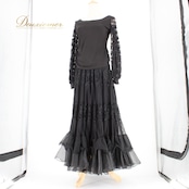 社交ダンス 衣装 スタンダード 上下セット ツーピース レッスンウェア パーティ衣装 ICHIOKU イチオク 黒 花柄 レース 長袖 フォーマル フォーマルウェア ワンピース 謝恩会 スカート 体型カバー おしゃれ おすすめ 可愛い パーティー ドレス ステージ衣装 クロスバック 伸縮性あり レディース スタイルアップ 高級感 着こなし 繊細なデザイン ブラック系