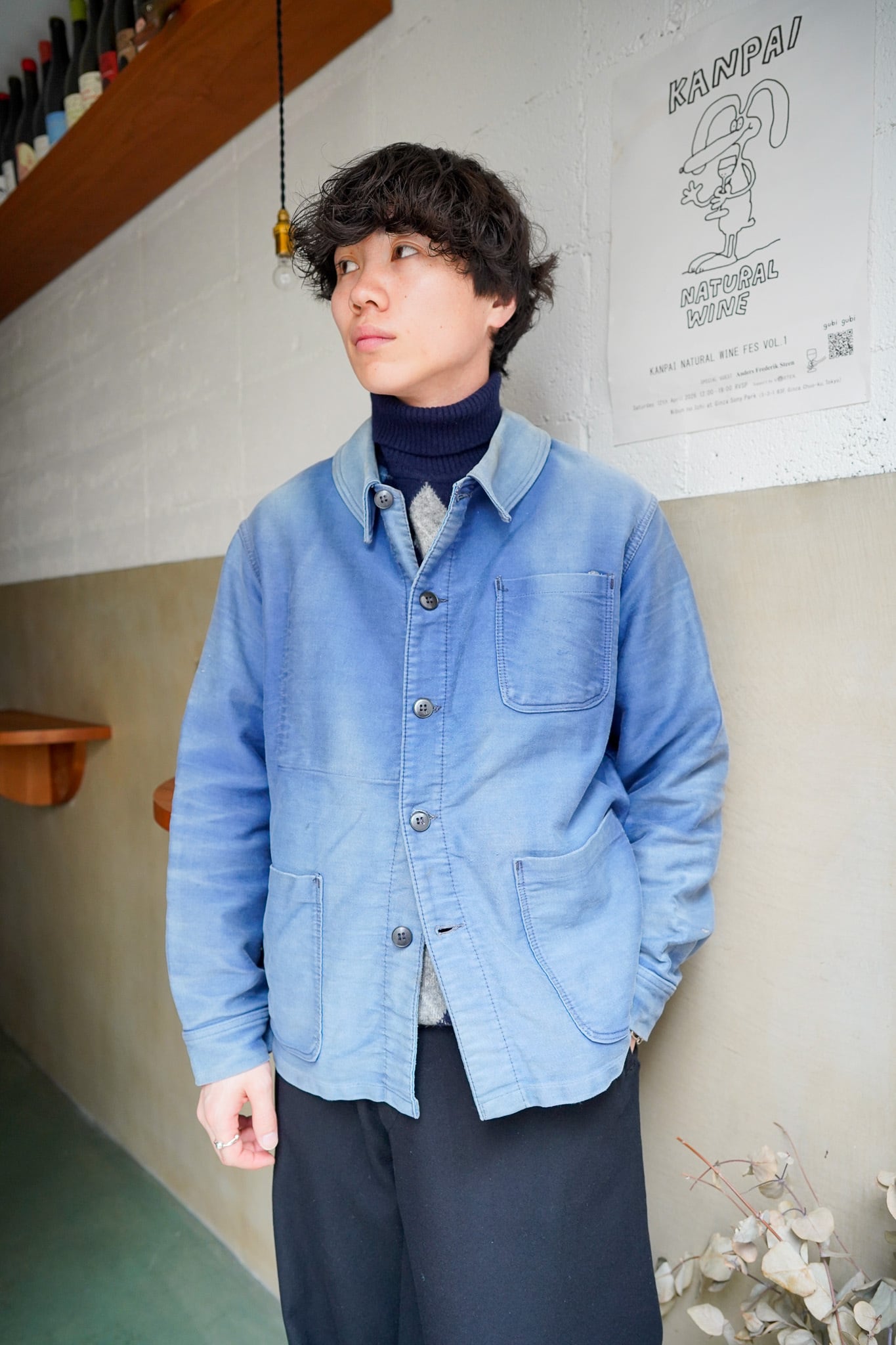 【1950-60s】"Good Fading" Blue Moleskin French Work JKT / 6-357