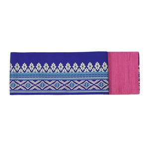 半幅帯 ポリエステル 4.4m リバーシブル 浴衣や小紋 日本製 刺繍 かわいい 長尺 細帯 レトロ 献上風 青 ブルー