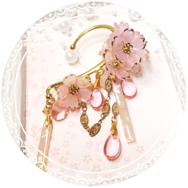 【イヤーフック】万彩の鴇色桜