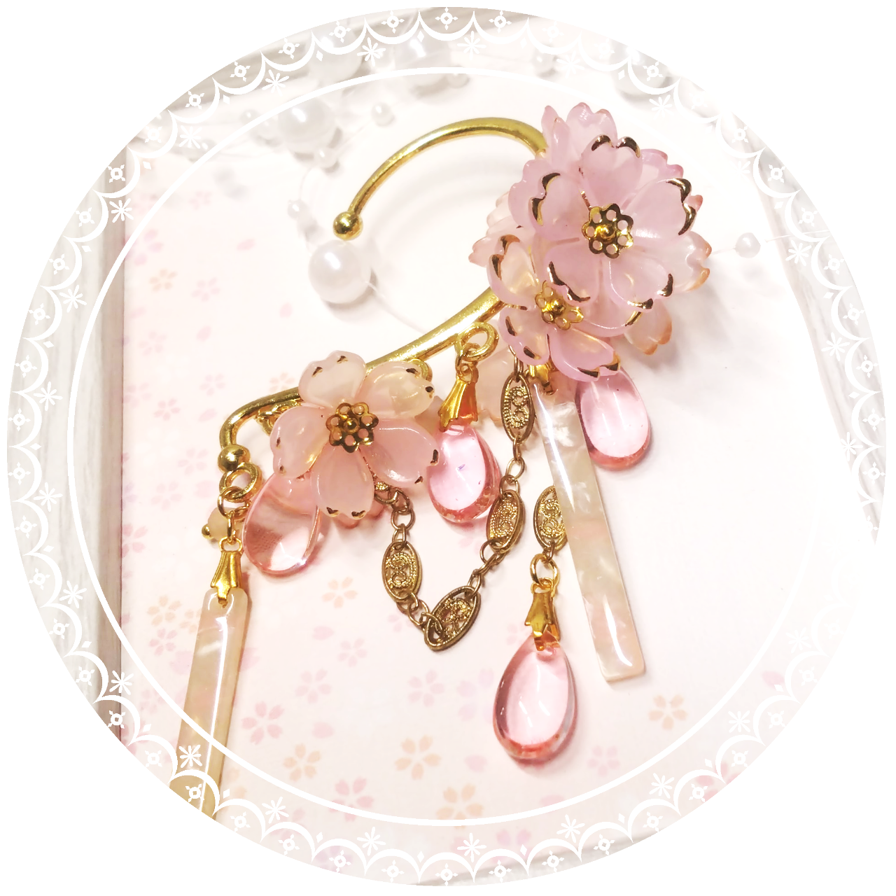 【イヤーフック】万彩の鴇色桜