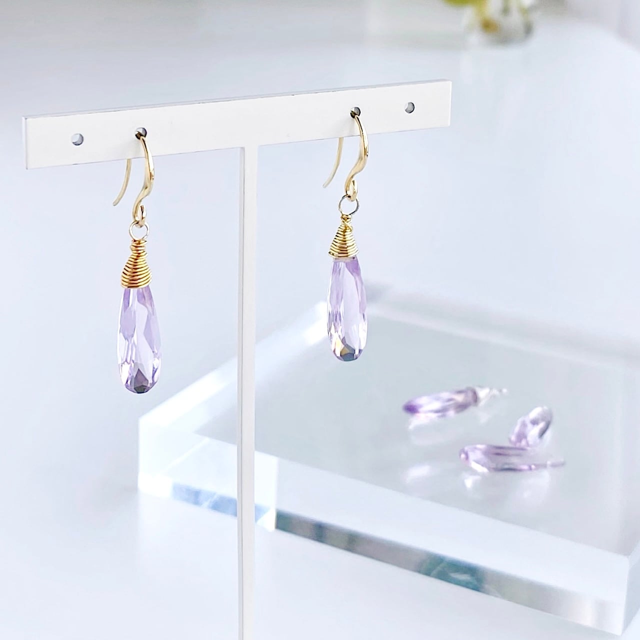 ピンクアメジスト ひねりドロップピアス ピンクアメジスト◇サークルドロップ14kgfピアス◇受注制作