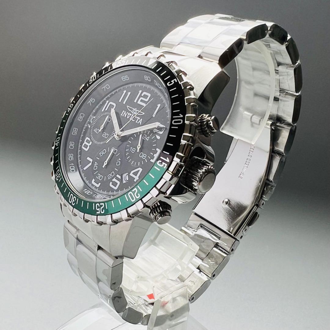 インビクタ 腕時計 メンズ スペシャリティ ブラック グリーン 新品 クォーツ クロノグラフ 45.5mm 電池式 黒 高級ブランド シルバー 銀