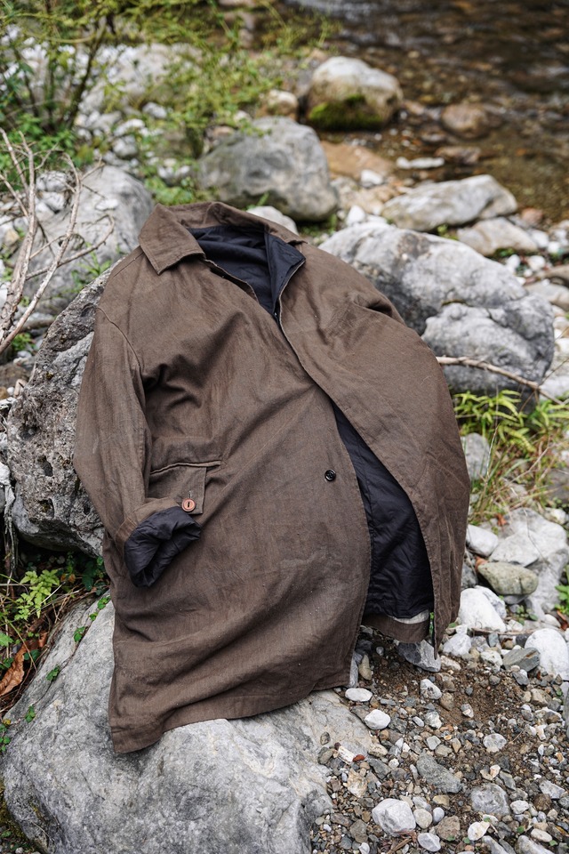 【最後の1点】Andrew Driftwood　Balmacaan Coat / Cotton hand basket weaving / Kakishibu / size Mens M
