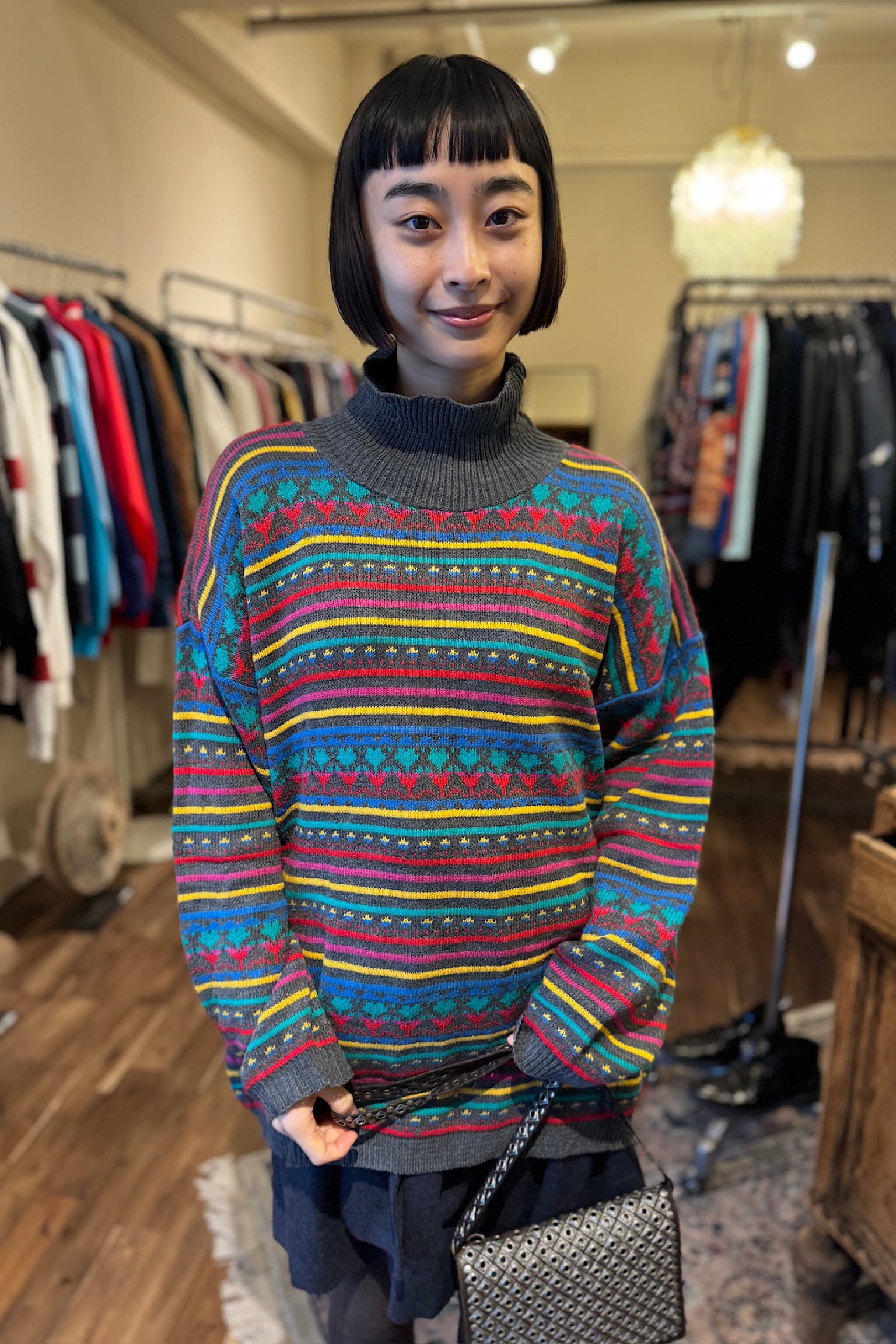 YESSICA ハイネックカラフルニット