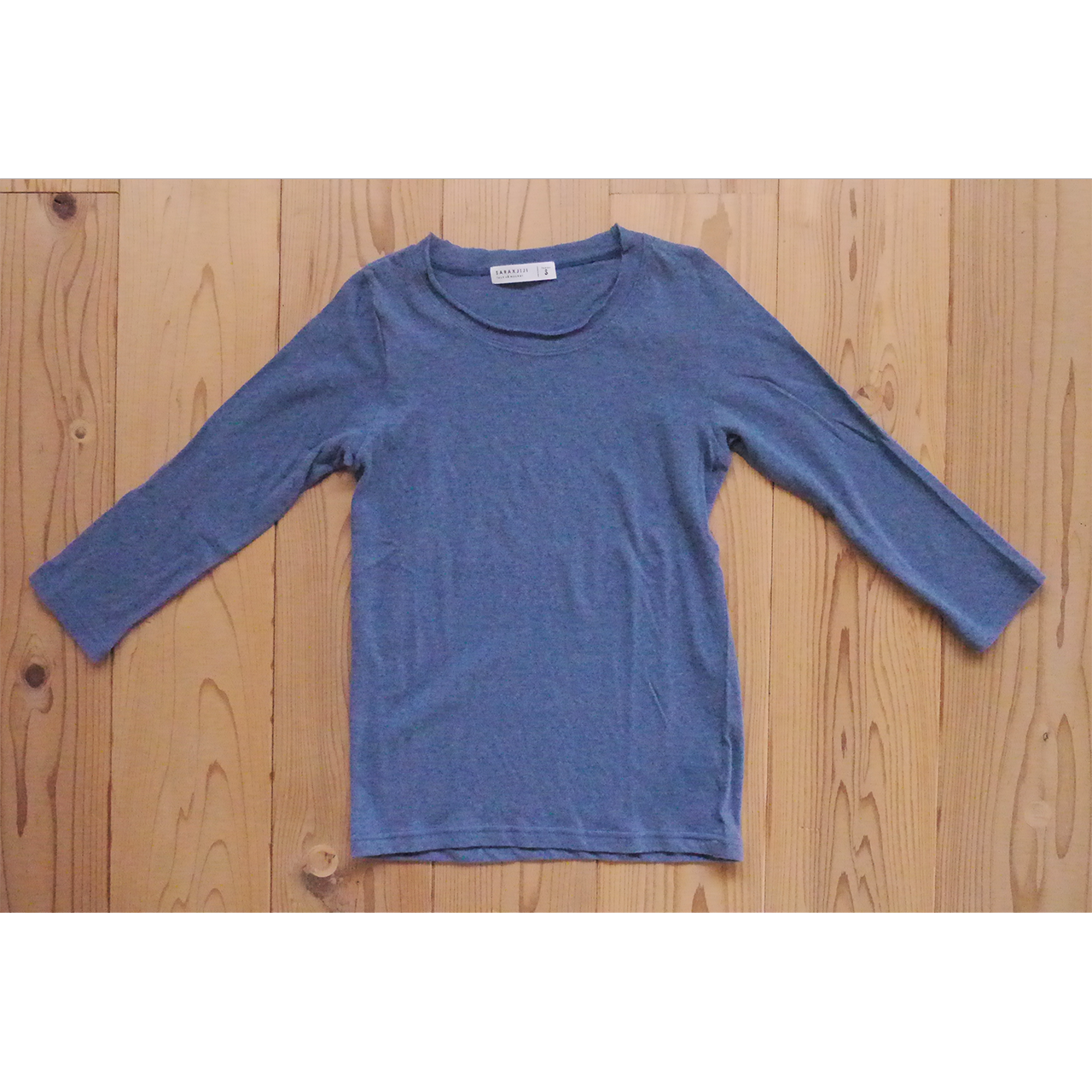 ラフィーガーゼCネックカットソー 7分袖 SAX BLUE