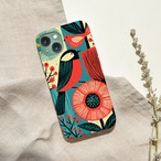 受注生産 iPhoneケース 鳥と赤い花の民芸柄｜鳥モチーフ FMSY095B