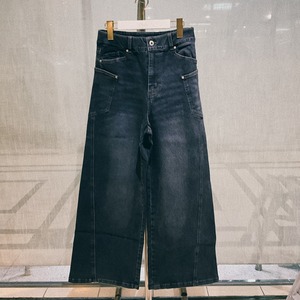 L'es Ageu(レアージュ)ヴィンテージ加工 センターシーム ワイドデニムパンツ【A-7528】