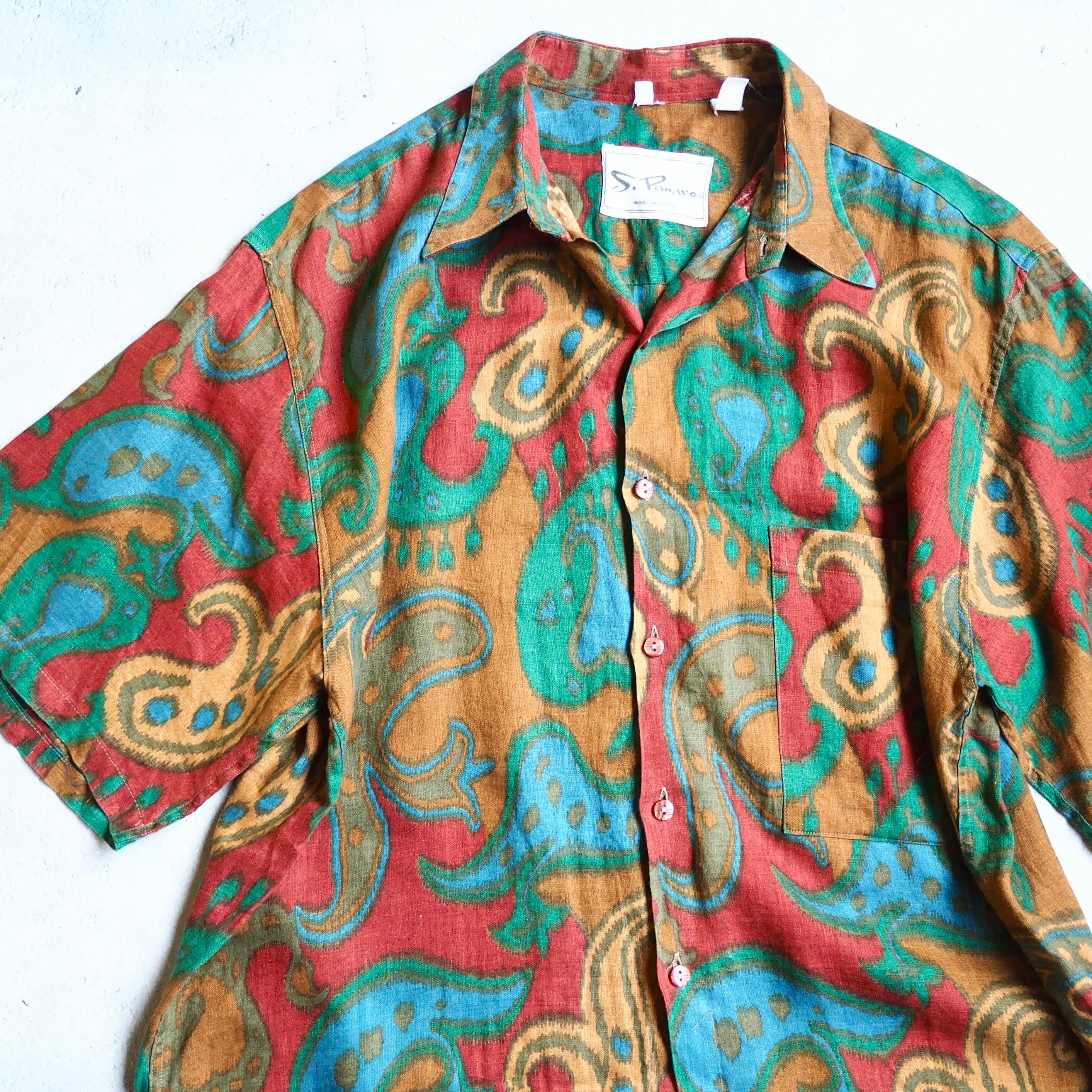 1990s " Made in Italy " Beautiful paisley pattern vintage loose SS linen shirt