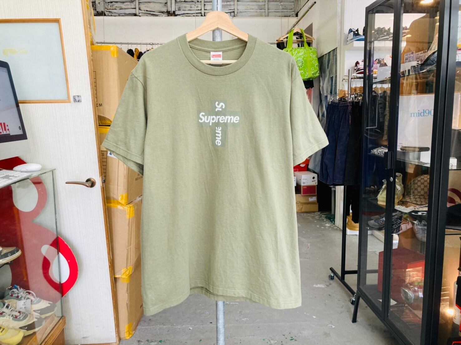 supreme cross box logo Tee light olive