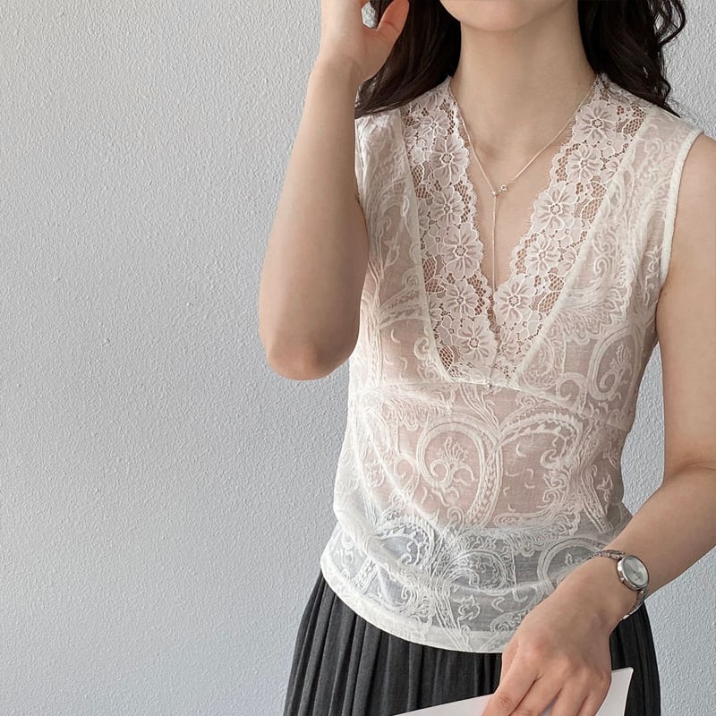 【tops】ノースリーブレーストップス Q8248