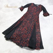 社交ダンス 衣装 JUN FASHION ドレス ワンピース ブラック系 花 花柄 ホログラム キラキラ レース 透け感 上品 練習 レッスン 黒 赤 伸縮 ストレッチ ダンス衣装 イベント ステージ パーティー レディース 柄 模様 レッド系