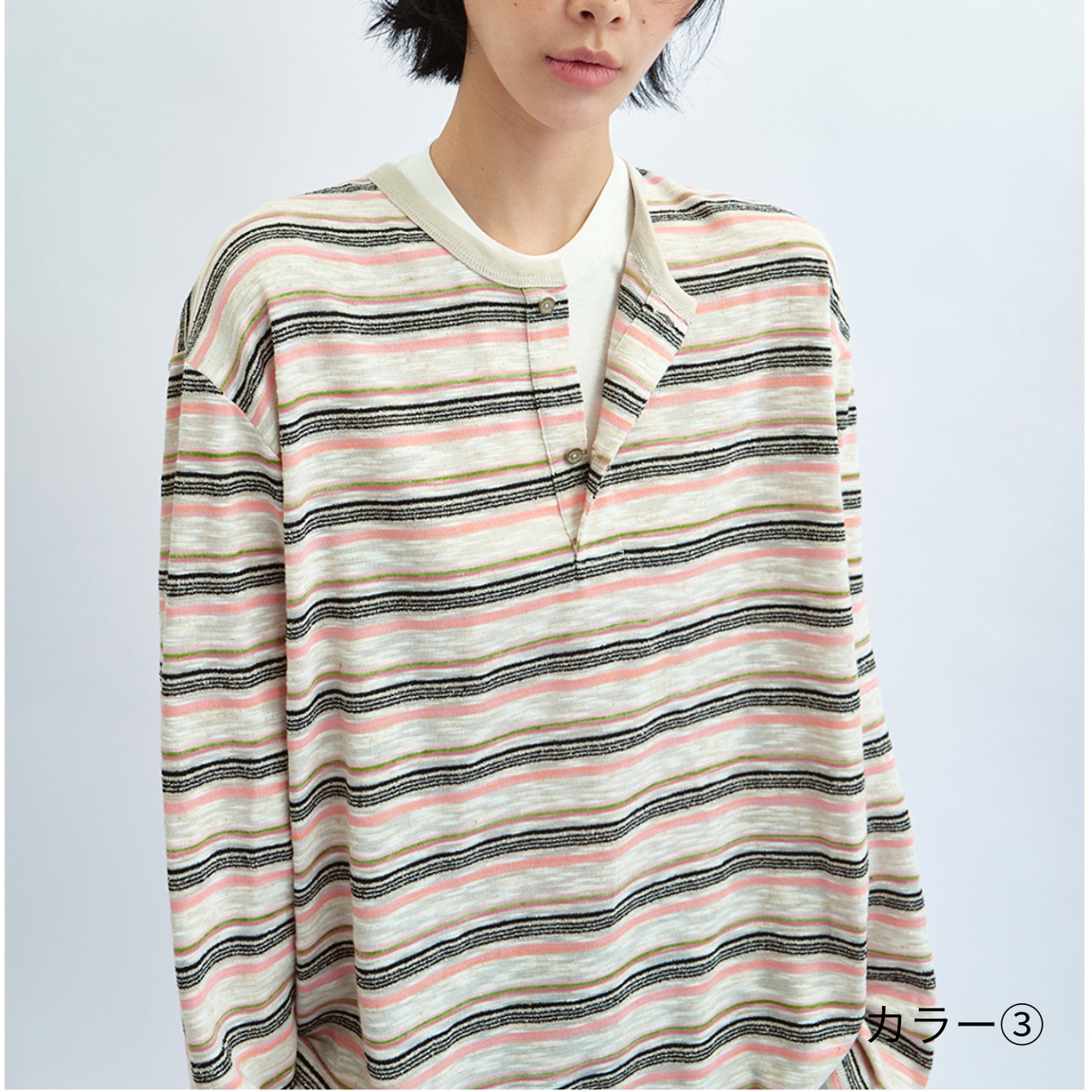Border oversized t-shirts 【4color】 T4356