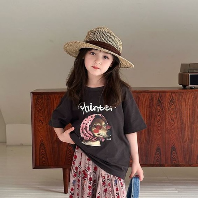 【KID】ペインタードッグプリント半袖Tシャツ - 1