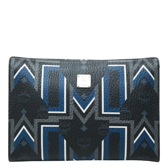 エム シー エム ロゴ クラッチバッグ セカンドバッグ ブラック グレー ブルー レザー レディース MCM 中古