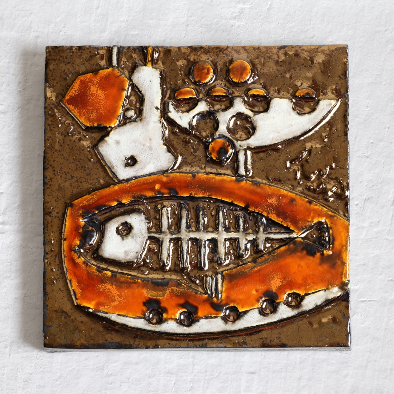 Helmut Schaffenacker ヘルムート シェーフェナッカー 魚と果物の陶板 ヴィンテージ